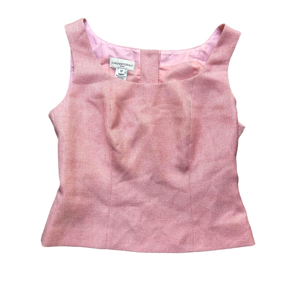 Vintage JONES NEW YORK SUIT knit light pink suit top with a button back Size 8P
